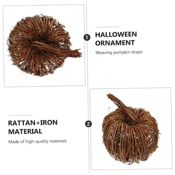 Wicker Rattan Pumpkin Ornaments Halloween Fall Thanksgiving Decor