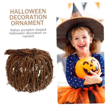 Wicker Rattan Pumpkin Ornaments Halloween Fall Thanksgiving Decor