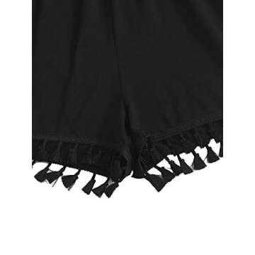 Chic SheIn Women's Summer V Neck Tassel Romper - Black