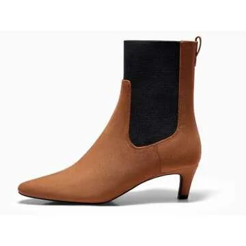 Coutgo Womens Ankle Boots Kitten Heel Pointed Toe Low Slip On Fall Winter Elastic Dress Booties