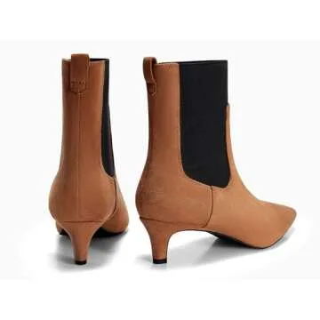 Coutgo Womens Ankle Boots Kitten Heel Pointed Toe Low Slip On Fall Winter Elastic Dress Booties