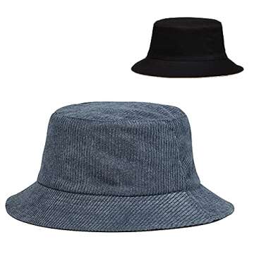 Belsen Corduroy Reversible Bucket Hat - Unisex Cotton Twill Canvas Sun Fishing Hat (Gray Black)