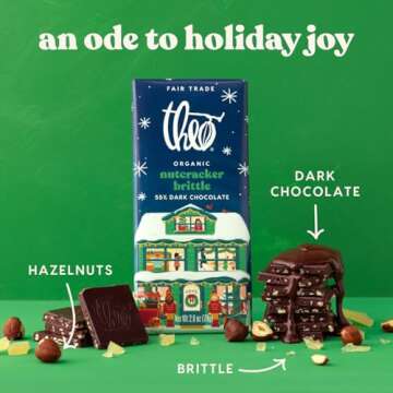 Theo Chocolate Holiday Nutcracker Brittle Organic Dark Chocolate Bar, 55% Cacao, 6 Pack | Vegan, Fai...