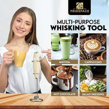 Handheld portable milk frother durable double whisk electric coffee machine, battery operated stainl...