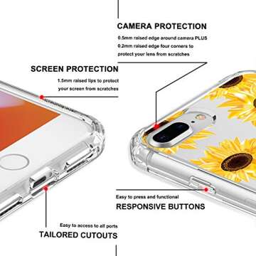 MOSNOVO Designed for iPhone 7 Plus Case/iPhone 8 Plus Case, [6.6 FT Military Grade Drop Protection] Clear Cover for iPhone 7 Plus/iPhone 8 Plus 6.5" - Sunflower