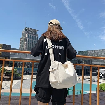 Stylish Large Canvas Messenger Hobo Bag With Pockets