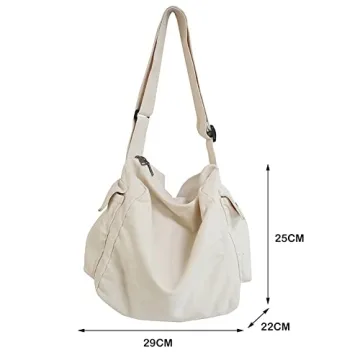 Stylish Large Canvas Messenger Hobo Bag With Pockets