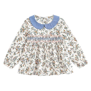 Curipeer Baby Girls Floral Blouse Casual Toddler Cotton Long Sleeve Tops Shirt for Spring 4-5T