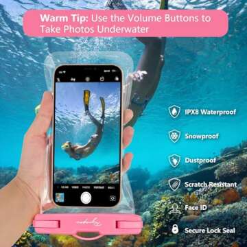 Rynapac Waterproof Phone Pouch Bag - 7.5in Water Proof Cell Phone Case for Beach Travel Must Haves, Waterproof Phone Holder with Lanyard for iPhone 16 15 Pro Max Galaxy S24 Pixel 7a, Cruise Essentials