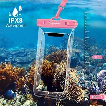 Rynapac Waterproof Phone Pouch Bag - 7.5in Water Proof Cell Phone Case for Beach Travel Must Haves, Waterproof Phone Holder with Lanyard for iPhone 16 15 Pro Max Galaxy S24 Pixel 7a, Cruise Essentials