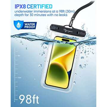 Rynapac Waterproof Phone Pouch Bag - 7.5in Water Proof Cell Phone Case for Beach Travel Must Haves, Waterproof Phone Holder with Lanyard for iPhone 16 15 Pro Max Galaxy S24 Pixel 7a, Cruise Essentials