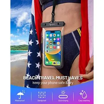 Rynapac Waterproof Phone Pouch Bag - 7.5in Water Proof Cell Phone Case for Beach Travel Must Haves, Waterproof Phone Holder with Lanyard for iPhone 16 15 Pro Max Galaxy S24 Pixel 7a, Cruise Essentials