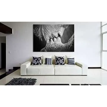 YOUHONG Modern Abstract Black and White Wall Decor Adam and Eve Wall Art Kiss Home Decor Sexy Wall Art Black and White Canvas Art Couples Bedroom Decor for Home Decor (24''H x 36''W)