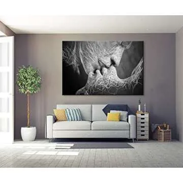 YOUHONG Modern Abstract Black and White Wall Decor Adam and Eve Wall Art Kiss Home Decor Sexy Wall Art Black and White Canvas Art Couples Bedroom Decor for Home Decor (24''H x 36''W)