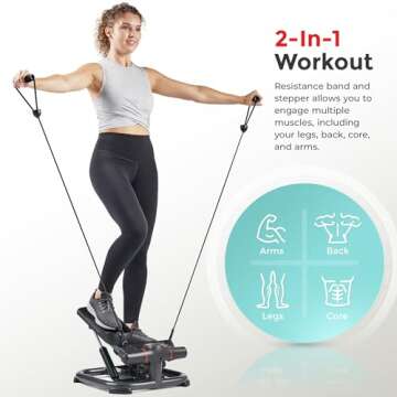 Sunny Health & Fitness 2-in-1 Premium Power Stepper with Resistance Bands, Low-Impact Cardio, Space-Saving, Height-Adjustable, 330 LB Max and SunnyFit® App Enhanced Bluetooth Connectivity SF-S021054