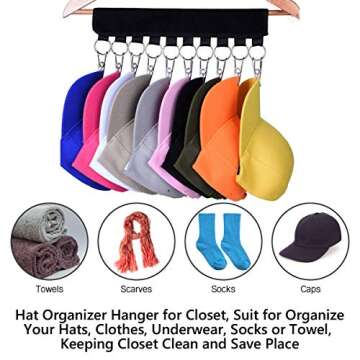 shanqian 4 Pack Hat Organizer for Baseball Caps, Cap Holders for Closet, Cap Organizer Hanger Wall, 10 Stainless Steel Clips for Hat Organize and Storage,Men’s Women’s Hat Organizer Hanger for Door
