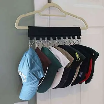 shanqian 4 Pack Hat Organizer for Baseball Caps, Cap Holders for Closet, Cap Organizer Hanger Wall, 10 Stainless Steel Clips for Hat Organize and Storage,Men’s Women’s Hat Organizer Hanger for Door