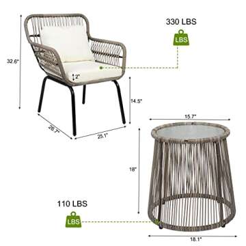 VINGLI Boho 3-Piece Patio Furniture Set for Small Spaces