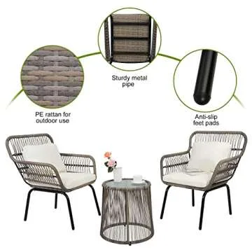 VINGLI Boho 3-Piece Patio Furniture Set for Small Spaces
