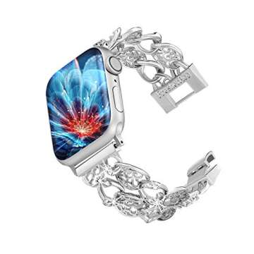 FresherAcc Compatible Apple Watch Band 38mm 40mm 41mm 42mm 44mm 45mm Women, Cuban Chain Rhinestone Replacement Strap Compatible Apple Watch Series 8/7/SE/6/5/4