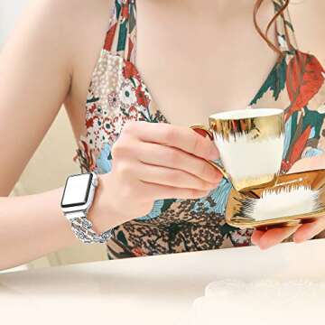 FresherAcc Compatible Apple Watch Band 38mm 40mm 41mm 42mm 44mm 45mm Women, Cuban Chain Rhinestone Replacement Strap Compatible Apple Watch Series 8/7/SE/6/5/4