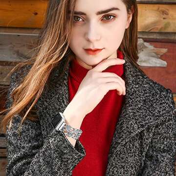 FresherAcc Compatible Apple Watch Band 38mm 40mm 41mm 42mm 44mm 45mm Women, Cuban Chain Rhinestone Replacement Strap Compatible Apple Watch Series 8/7/SE/6/5/4