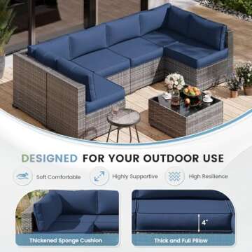 UDPATIO Outdoor Replacement Cushions for 6-Seat Patio Set