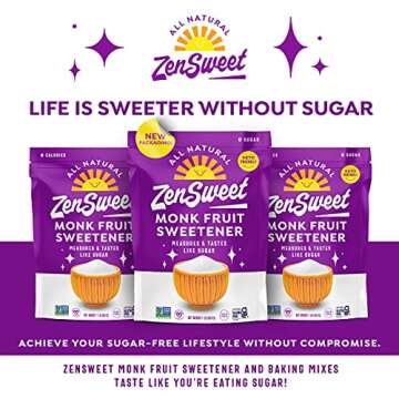 ZenSweet Monk Fruit Sweetener - 1:1 Sugar Substitute - 1lb - Zero Calorie, Zero Glycemic Index - Gluten-Free, Grain-Free, Non-GMO, Vegan, and Keto Sweetener - For Cooking and Baking