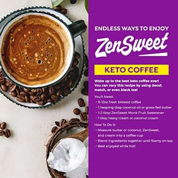 ZenSweet Monk Fruit Sweetener - 1:1 Sugar Substitute - 1lb - Zero Calorie, Zero Glycemic Index - Gluten-Free, Grain-Free, Non-GMO, Vegan, and Keto Sweetener - For Cooking and Baking