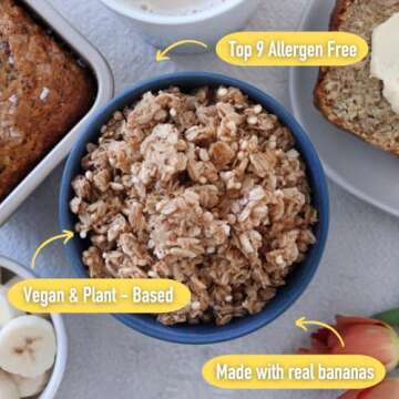 Safe + Fair Banana Bread Granola – Allergen-Free with Whole & Ancient Grains – Gluten-Free, Plant-Based, Non-GMO, No Artificial Ingredients – Perfect for Breakfast or Dessert – 12oz