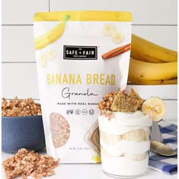 Safe + Fair Banana Bread Granola – Allergen-Free with Whole & Ancient Grains – Gluten-Free, Plant-Based, Non-GMO, No Artificial Ingredients – Perfect for Breakfast or Dessert – 12oz