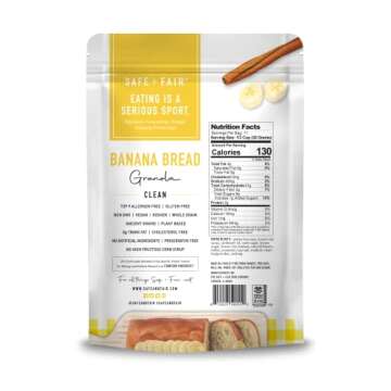 Safe + Fair Banana Bread Granola – Allergen-Free with Whole & Ancient Grains – Gluten-Free, Plant-Based, Non-GMO, No Artificial Ingredients – Perfect for Breakfast or Dessert – 12oz