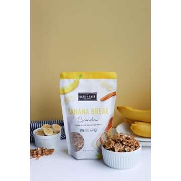 Safe + Fair Banana Bread Granola – Allergen-Free with Whole & Ancient Grains – Gluten-Free, Plant-Based, Non-GMO, No Artificial Ingredients – Perfect for Breakfast or Dessert – 12oz