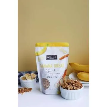 Safe + Fair Banana Bread Granola – Allergen-Free with Whole & Ancient Grains – Gluten-Free, Plant-Based, Non-GMO, No Artificial Ingredients – Perfect for Breakfast or Dessert – 12oz