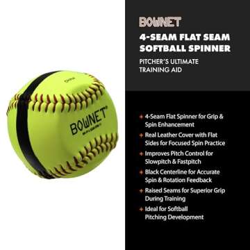 Bownet 4-Seam Flat Softballs Spinner Trainers, Genuine Leather - Pitcher Training and Practice Softb...