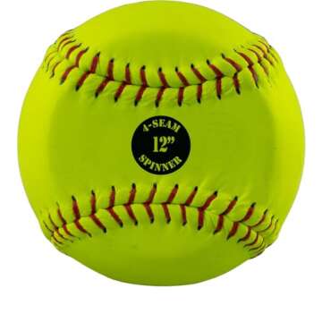 Bownet 4-Seam Flat Softballs Spinner Trainers, Genuine Leather - Pitcher Training and Practice Softball Balls - Slow Pitch and Fastpitch Training Aid (Yellow-Green, 12")