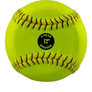 Bownet 4-Seam Flat Softballs Spinner Trainers, Genuine Leather - Pitcher Training and Practice Softball Balls - Slow Pitch and Fastpitch Training Aid (Yellow-Green, 12")