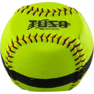 Bownet 4-Seam Flat Softballs Spinner Trainers, Genuine Leather - Pitcher Training and Practice Softball Balls - Slow Pitch and Fastpitch Training Aid (Yellow-Green, 12")