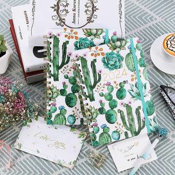 2024 Planner – Planner 2024 from January 2024 to December 2024, 8.5" x 6.4", 2024 Planner Weekly and Monthly with Tabs, Flexible Hardcover, Strong Twin - Wire Binding, Inner Pocket, Elastic Closure