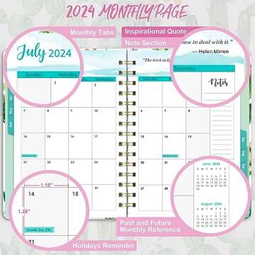 2024 Planner – Planner 2024 from January 2024 to December 2024, 8.5" x 6.4", 2024 Planner Weekly and Monthly with Tabs, Flexible Hardcover, Strong Twin - Wire Binding, Inner Pocket, Elastic Closure