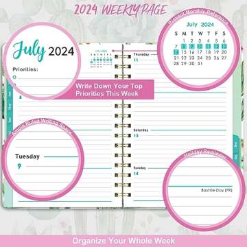 2024 Planner – Planner 2024 from January 2024 to December 2024, 8.5" x 6.4", 2024 Planner Weekly and Monthly with Tabs, Flexible Hardcover, Strong Twin - Wire Binding, Inner Pocket, Elastic Closure