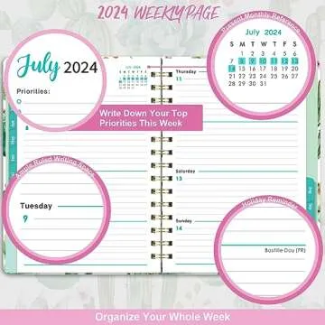 2024 Planner – Planner 2024 from January 2024 to December 2024, 8.5" x 6.4", 2024 Planner Weekly and Monthly with Tabs, Flexible Hardcover, Strong Twin - Wire Binding, Inner Pocket, Elastic Closure