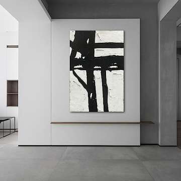 NANKAI Hand-Painted Black & White Abstract Wall Art - 45x30 in