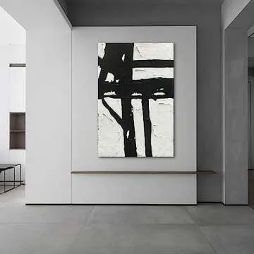 NANKAI Hand-Painted Black & White Abstract Wall Art - 45x30 in