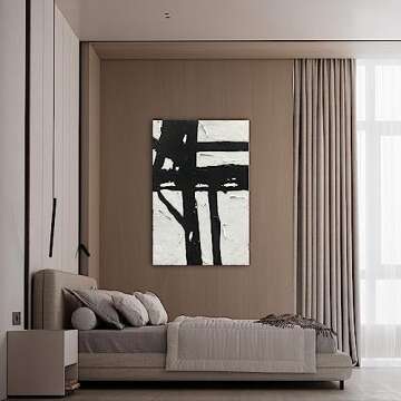 NANKAI Hand-Painted Black & White Abstract Wall Art - 45x30 in