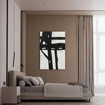NANKAI Hand-Painted Black & White Abstract Wall Art - 45x30 in