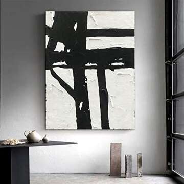 NANKAI Hand-Painted Black & White Abstract Wall Art - 45x30 in