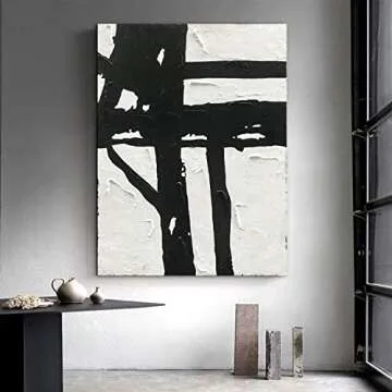 NANKAI Hand-Painted Black & White Abstract Wall Art - 45x30 in