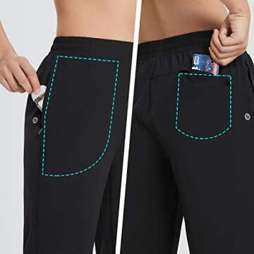 BALEAF Women's Quick Dry Hiking Joggers Pants Lightweight Athletic Running Pants Lounge Casual Outdoor with Pockets Black S