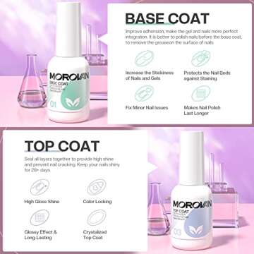 Morovan Dip Powder Liquid Set with Activator Base Top Coat and Dipping Powder Brush Saver 4pcs 0.5oz for Dip Powder Nail Kit